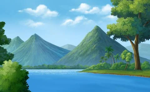 Rivers, mountains, forests Stock Illustration