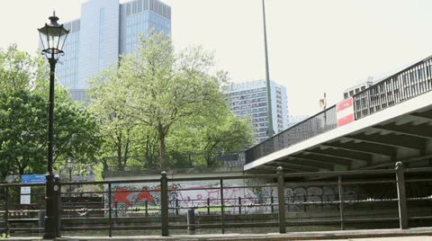 Riverside and bridge in Berlin Stock Footage 38698040