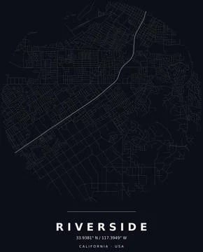 Riverside CA Minimalist Street Map Circle Poster, White on Black Ilustração Stock