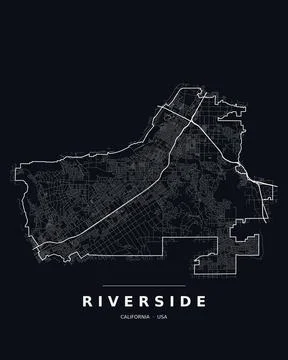 Riverside CA Street Map Road Network Highways Dark Mode Editable Vector Stock Illustration