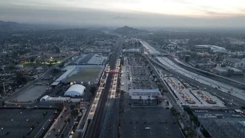 Riverside California Transit Train and 91  Freeway Stock Footage 304562320