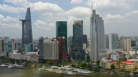 Riverside cityscape of Saigon - Ho Chi Minh city, Vietnam Stock Footage 151323118