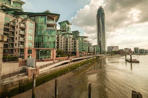 Riverside development and the tower of Vauxhall in London Stock Photos