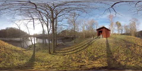 Riverside Hiking Cabin - 360 VR Stock Footage 101575110