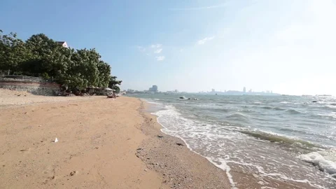 Riverside, ocean waves lapping on the sand beach Video stock 71365580