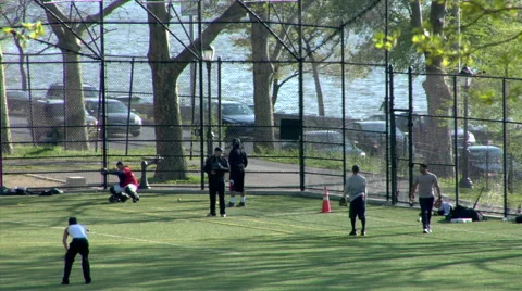 Riverside Park Baseball Pick-up game Manhattan City Life Stock Footage 49223860