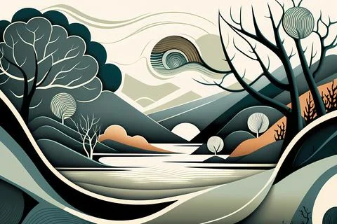 Riverside Reflection Stock Illustration