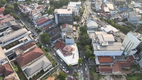 Riverside Rhythms: Aerial Diversity Over Asia's Urban Landscape Stock Footage 265022687
