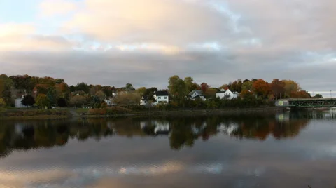 Riverside Scene Fall Colors- Timelapse of East River in New Glasgow Nova Scotia Stock Footage 63810007
