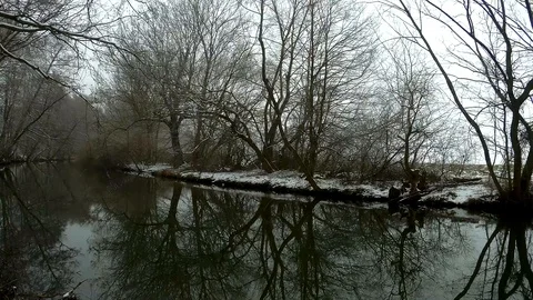 Riverside with snow river Morava Stock Footage 87499793