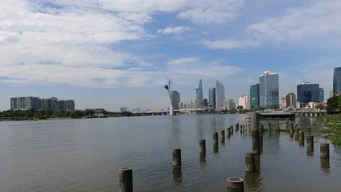 Riverside time lapse footage of Ho Chi Minh city - Vietnam Stock Footage 154349060