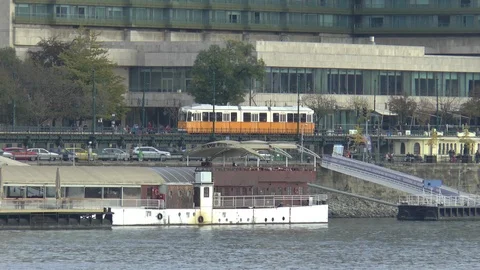 Riverside Tram Budapest Stock Footage 99089047