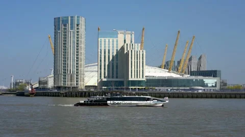 Riverside view of the O2 Arena Stock Footage 153335979
