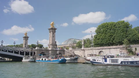 Riverside view of Paris from the cruise ship on the Seine river, France Stock Footage 315483953