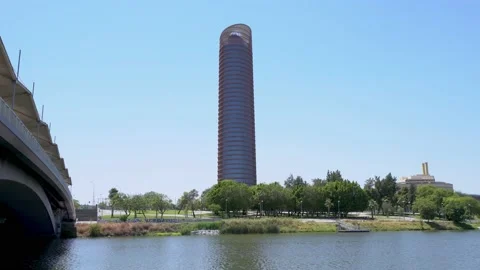 Riverside view of the Sevilla Tower Stock Footage 159174567