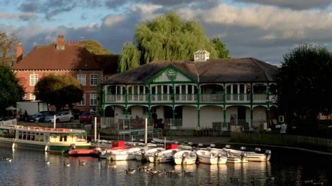 Riverside view of Stratford Upon Avon Stock Footage 163606402