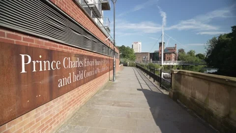 Riverside walk and The Museum of Making, Derby, Derbyshire, England Stock Footage 281377258