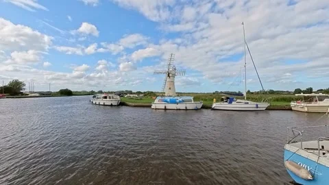Riverside windmill, Norfolk Broads Video stock 248815565