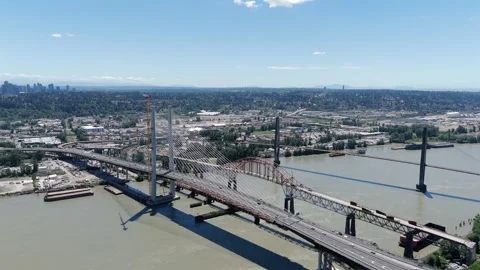 Riverview Bridge - Fraser River - New Westminster and Surrey - British Columbia Stock Footage 345943451