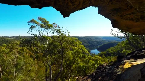 Riverview From a Cave in the Australian Bush Stock Footage 65326213