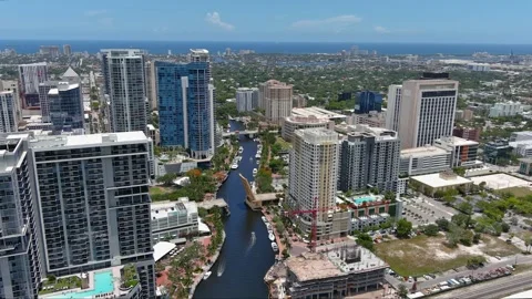 Riverwalk Aerial Turns Ocean Ft Lauderdale Stock Footage 248394041