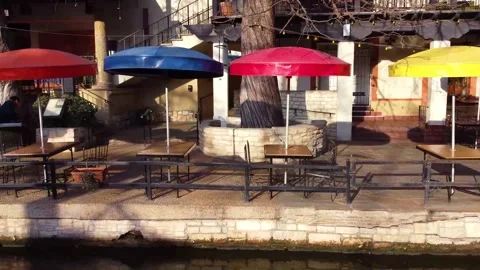 Riverwalk Restaurant Umbrellas Video stock 150124401