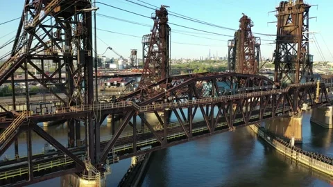 Riveted lift spans and counterweights above the Hackensack Stock-Footage 130305009