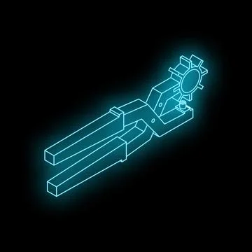 Riveting pliers glowing with neon light on black background Stock Illustration