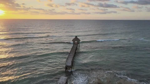 Riviera Maya - Sunrise over Caribbean Sea - Drone footage (Color Corrected) Stock Footage