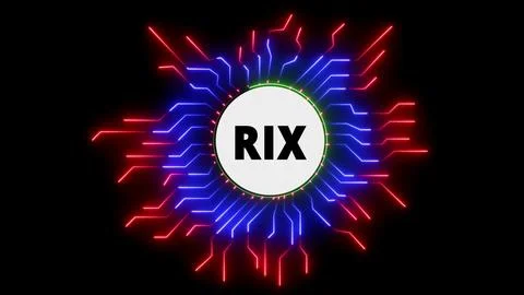 RIX text in neon circle with circuit lines Illustrazione stock