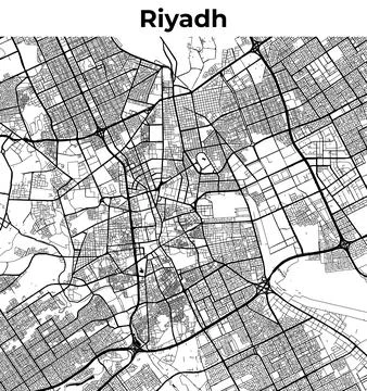 Riyadh City Map, Cartography Map, Street Layout Map Stock Illustration