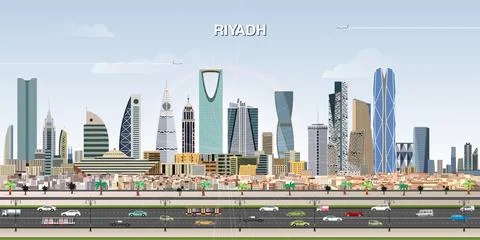 Riyadh city skyline on gradient beautiful day sky background. Vector Ilustración de archivo