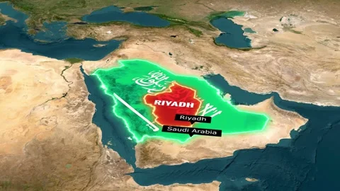 Riyadh highlighted on animated map of Saudi Arabia with glowing borders Stock Footage 340032030