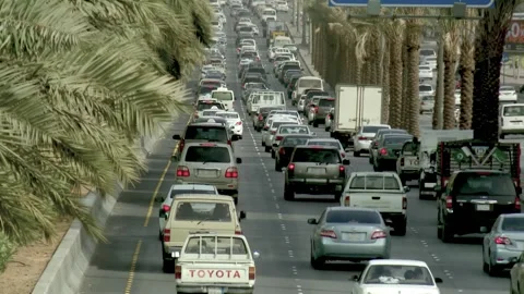 Riyadh Long Traffic Queue Stock Footage 346235792