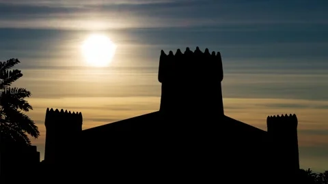 Riyadh: Masmak Palace at Sunset Time Lapse with Colorful Clouds, Saudi Arabia Stock Footage 287735252