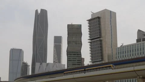 Riyadh metro train line - King Abdullah Financial District KAFD Saudi Arabia 4K  Stock Footage 269497591
