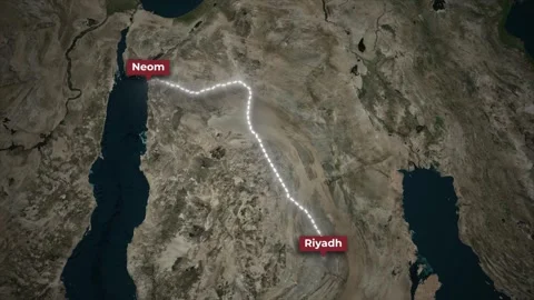 Riyadh to Neom Saudi Arabia Route Map Animation on Satellite Background Stock Footage 341886529