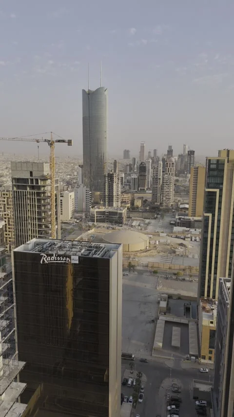 Riyadh, Saudi Arabia August 16,2026 Aerial Left Reveal of High-Rise Architecture Stock Footage 343126451