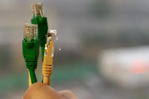 Rj cable (Registered Jack) 45, to connect different devices to each other u.. Stock Photos