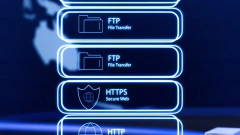 RJ45 network connection with internet protocols and secure data transfer. Stock Footage 346916740