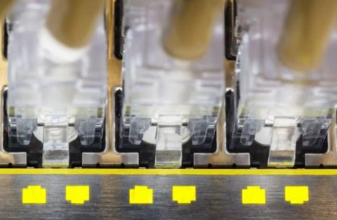 RJ45, rack in the data center Stock Photos