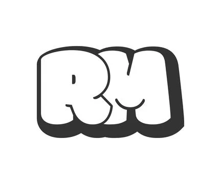 RM logo, bubble comic lettering, rounded in graffiti style black and white .. Stock Illustration