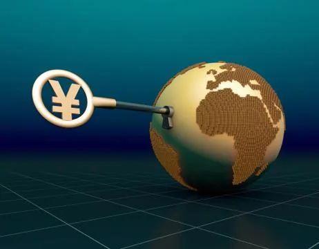 RMB symbol key opens the earth, global economic development Illustrazione stock