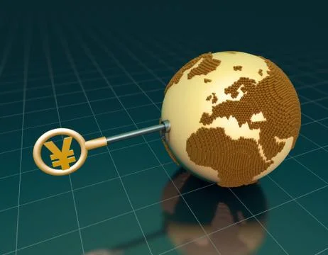 RMB symbol key opens the earth, global economic development Illustrazione stock