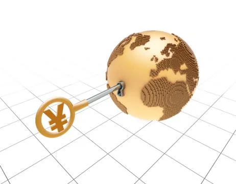 RMB symbol key opens the earth, global economic development Illustrazione stock