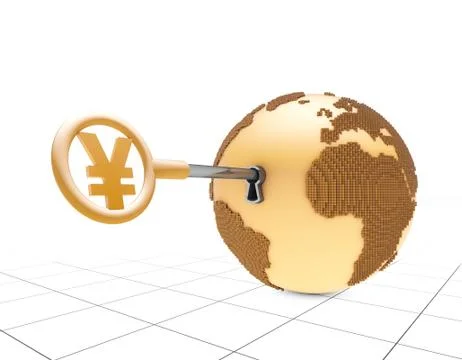 RMB symbol key opens the earth, global economic development Illustrazione stock