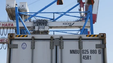 RMG container crane spreader close-up  Video stock 88951218