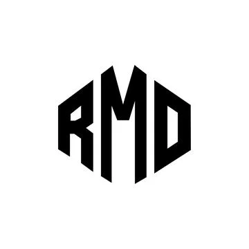 RMO letter logo design with polygon shape. RMO polygon and cube shape logo .. Illustrazione stock