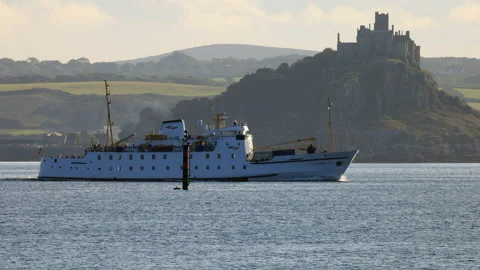 RMV Scillonian III past St Michaels Mount (4K) Stock Footage 163274734