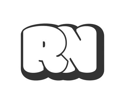 RN logo, bubble comic lettering, rounded in graffiti style black and white .. Stockillustratie